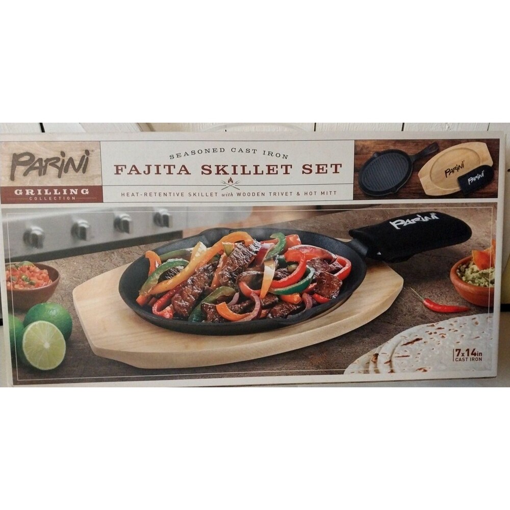 Seasoned Cast Iron Parini Fajita Skillet Set New - Picture 4 of 8